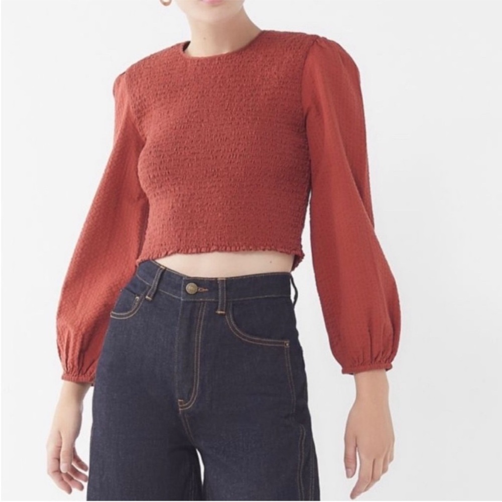 Urban Outfitters Luca Rust Smocked Balloon Sleeve Top